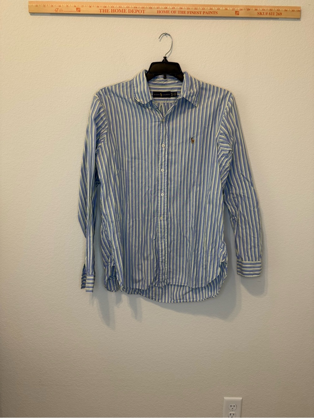 Ralph Lauren Men's Blue and Yellow Striped Dress Shirt - Classic Long Sleeve